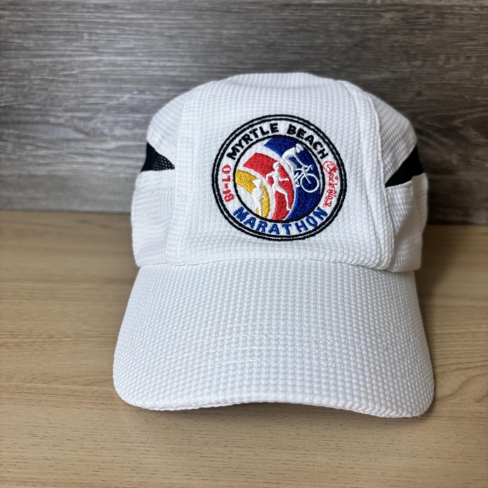 Myrtle Beach Marathon Hat Cap Strap Back White Black Mens One Size Running Event
